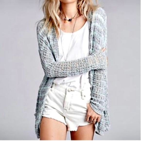 Free People Sweaters - Free People Last Night Cardigan Sweater Women’s Size L Open Front Linen Pockets